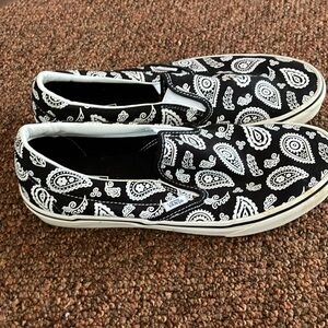 Vans Black and White Artistic Slip-On Sneakers